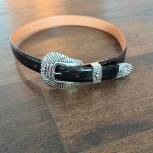 Black Leather Belt with Silver Buckle
